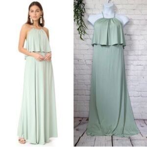 *Rare* Anthropologie Twobirds Light Sage Green Halter Maxi Dress Sz. Med